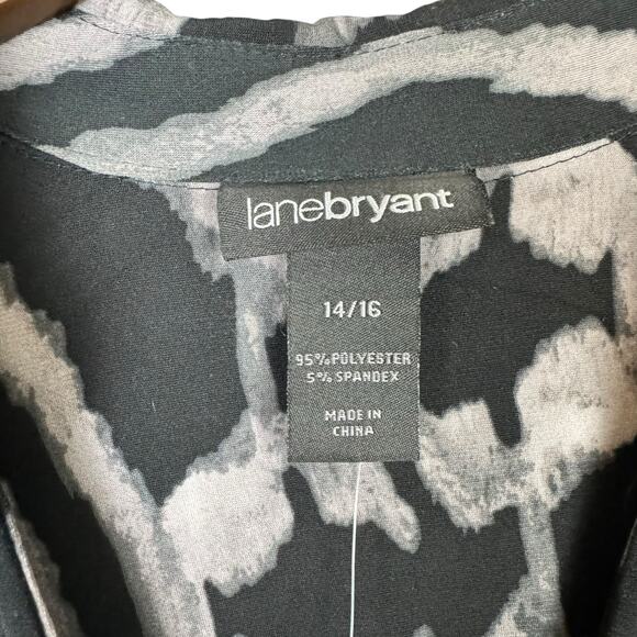 Lane Bryant NWT Black Gray Ikat Print Long Sleeve V-neck Mini Faux Wrap Dress - Picture 11 of 12